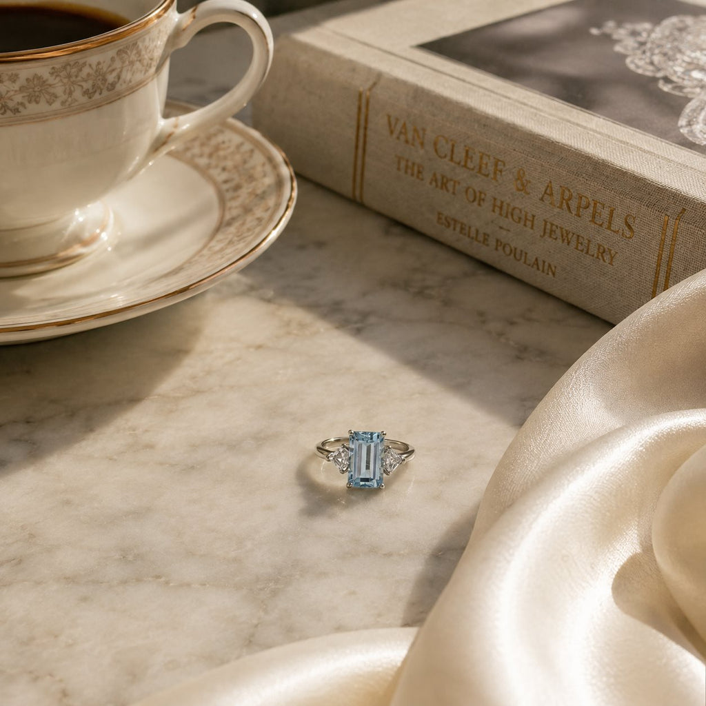 Natural Blue Topaz Three-Stone Adjustable Ring – 925 Sterling Silver