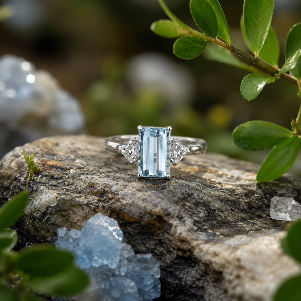 Natural Blue Topaz Three-Stone Adjustable Ring – 925 Sterling Silver