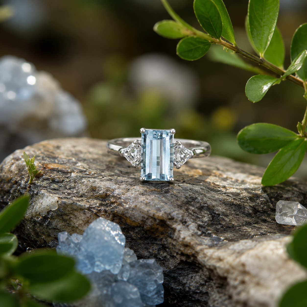 Natural Blue Topaz Three-Stone Adjustable Ring – 925 Sterling Silver