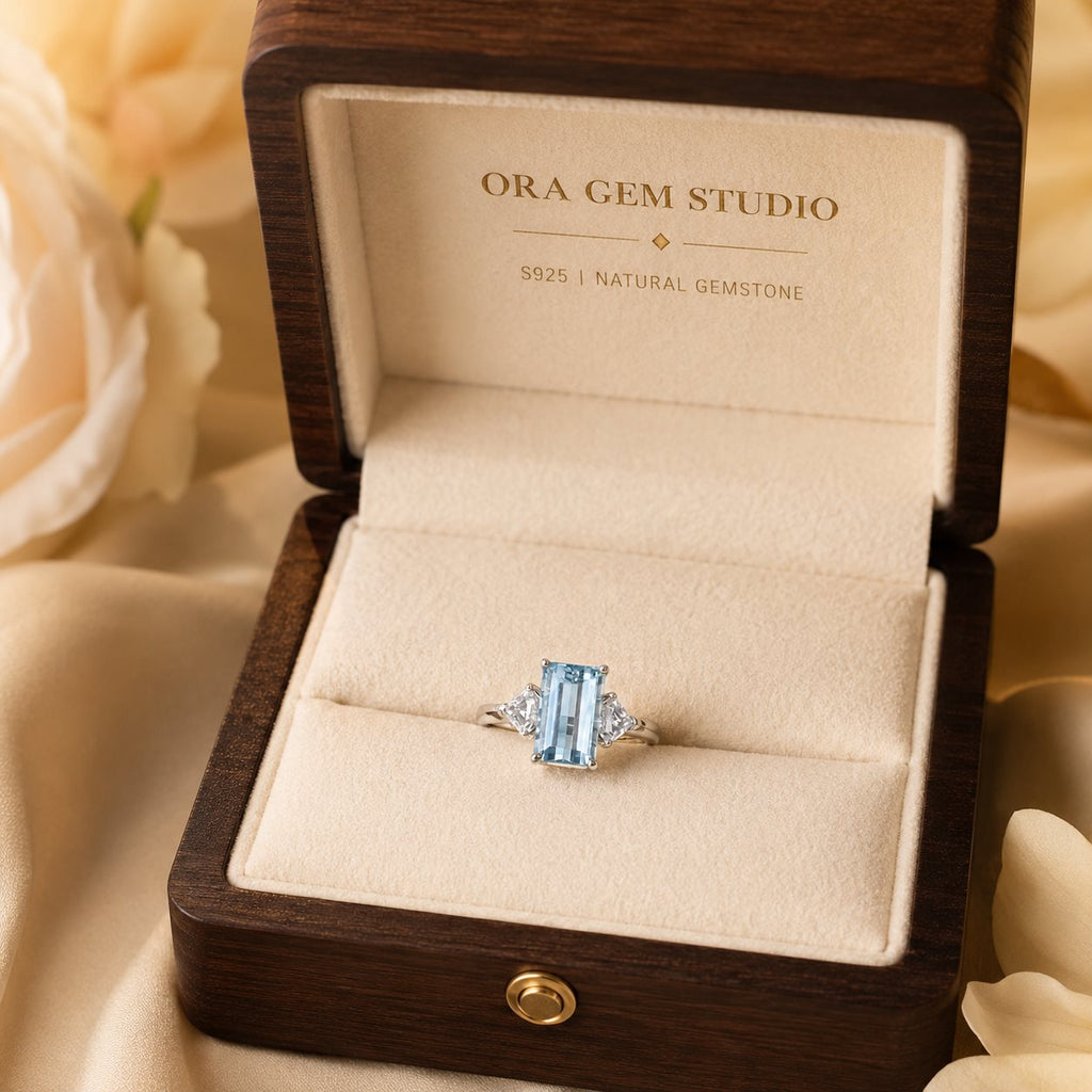 Natural Blue Topaz Three-Stone Adjustable Ring – 925 Sterling Silver