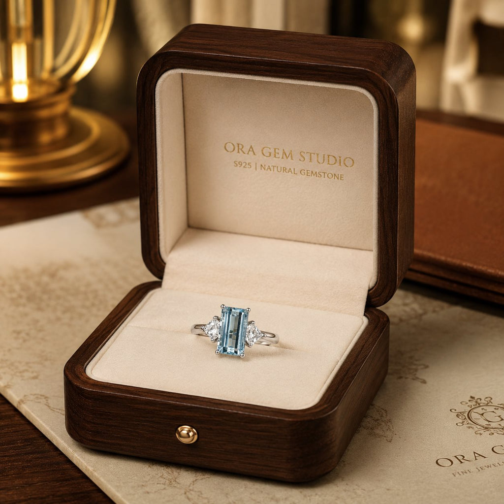 Natural Blue Topaz Three-Stone Adjustable Ring – 925 Sterling Silver