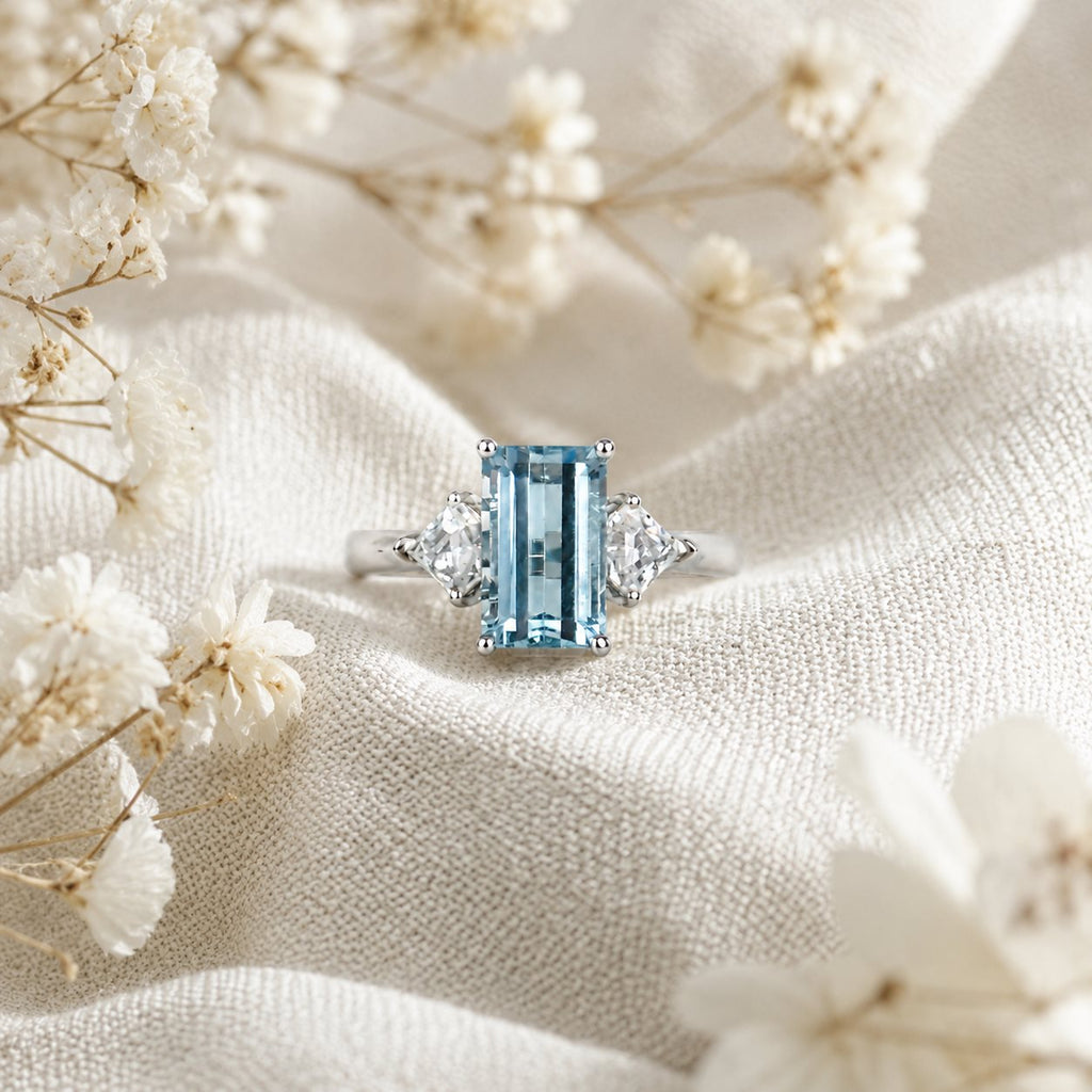 Natural Blue Topaz Three-Stone Adjustable Ring – 925 Sterling Silver