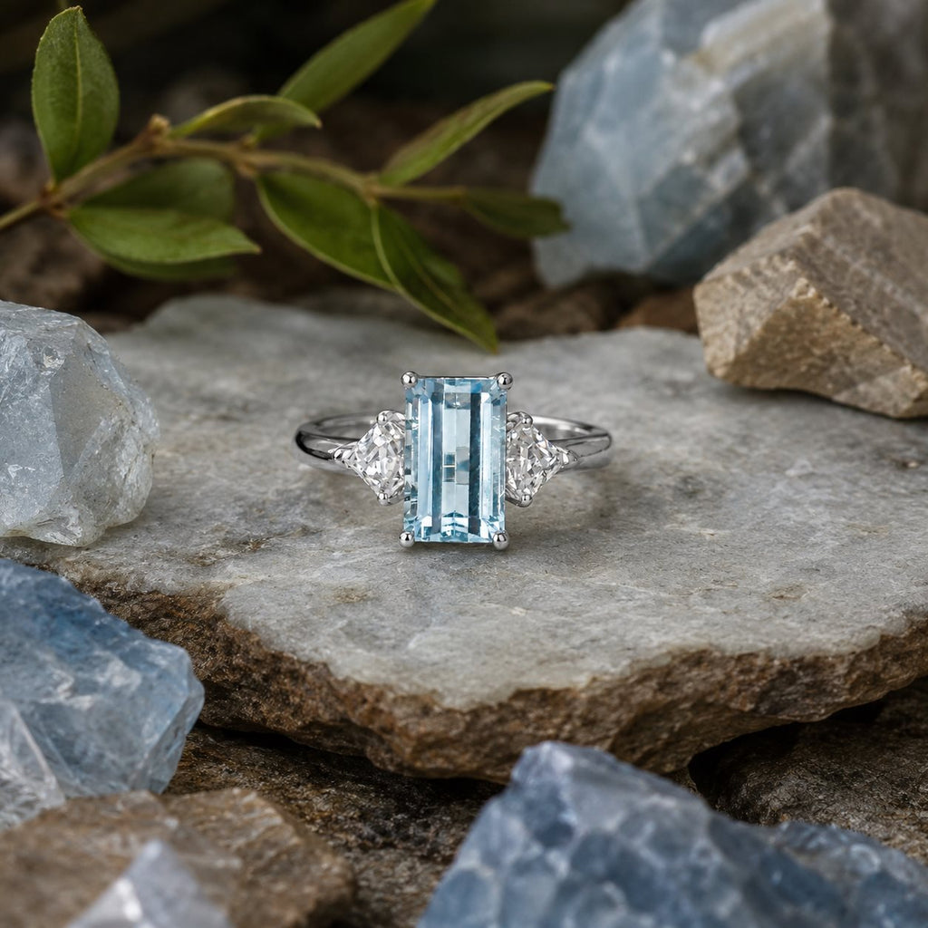 Natural Blue Topaz Three-Stone Adjustable Ring – 925 Sterling Silver