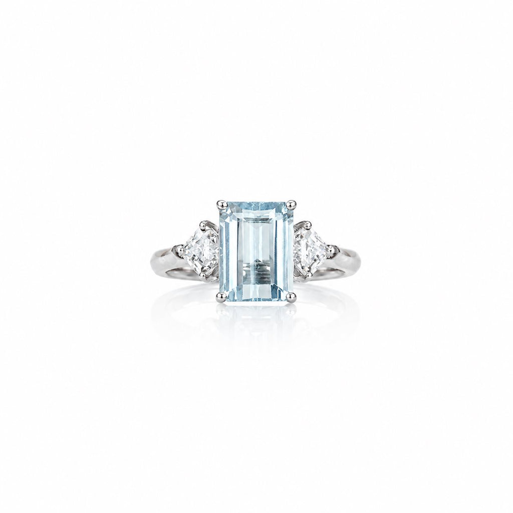 Natural Blue Topaz Emerald-Cut Three-Stone Adjustable Ring – 925 Sterling Silver