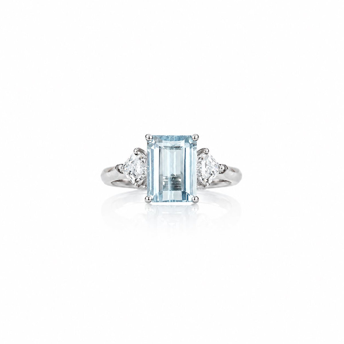 Natural Blue Topaz Emerald-Cut Three-Stone Adjustable Ring – 925 Sterling Silver