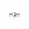 Natural Blue Topaz Emerald-Cut Split-Shank Adjustable Ring – 925 Sterling Silver