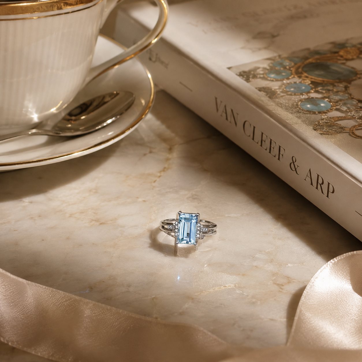 Natural Blue Topaz Emerald-Cut Split-Shank Adjustable Ring – 925 Sterling Silver