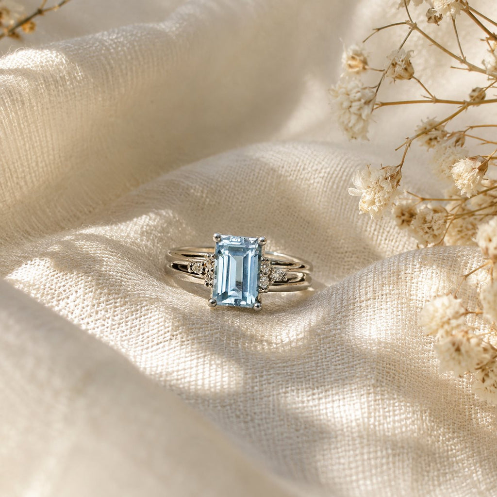 Natural Blue Topaz Emerald-Cut Split-Shank Adjustable Ring – 925 Sterling Silver