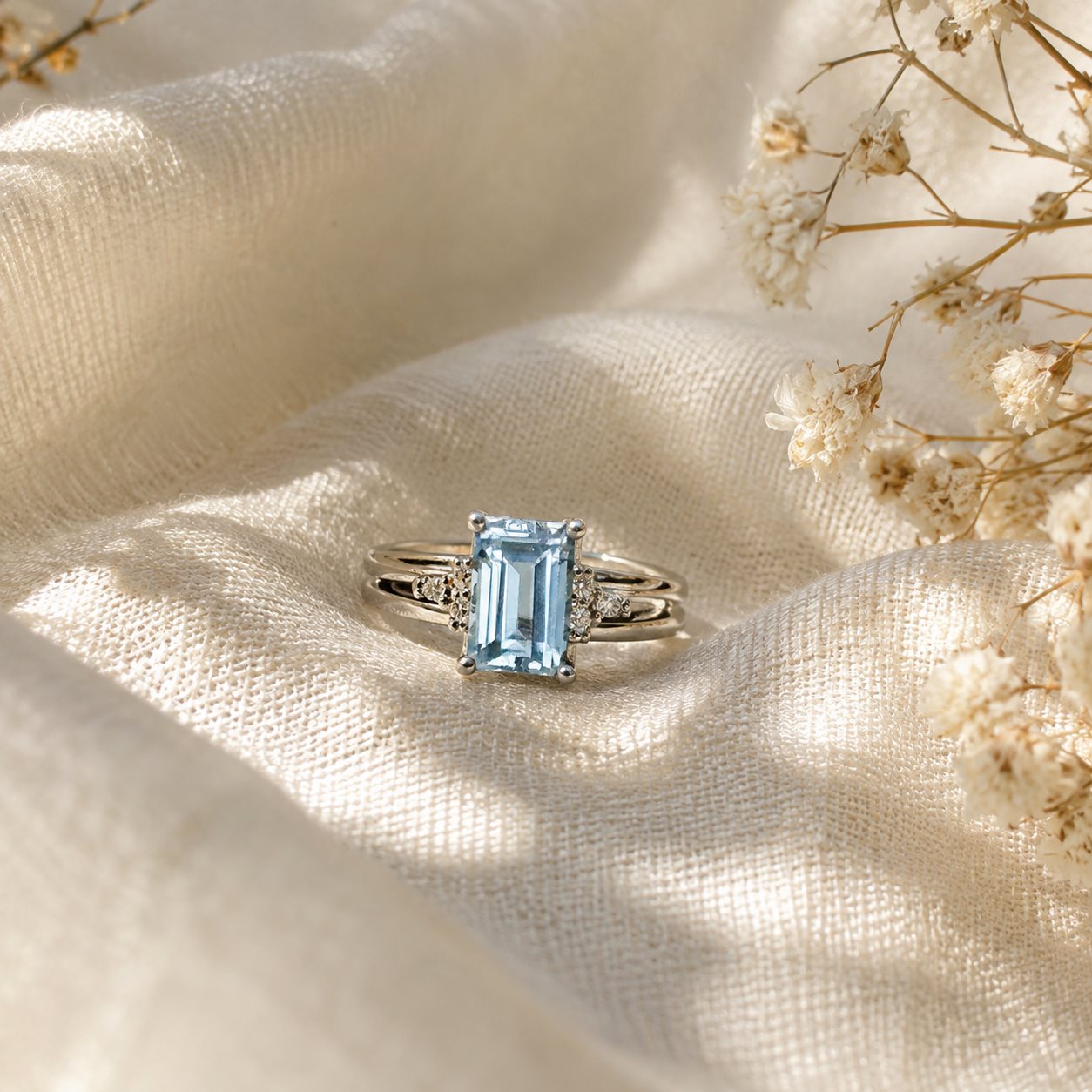 Natural Blue Topaz Emerald-Cut Split-Shank Adjustable Ring – 925 Sterling Silver