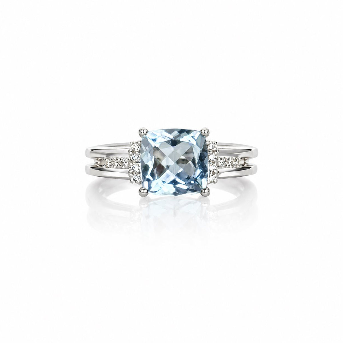 Natural Blue Topaz Cushion-Cut Split-Shank Adjustable Ring – 925 Sterling Silver