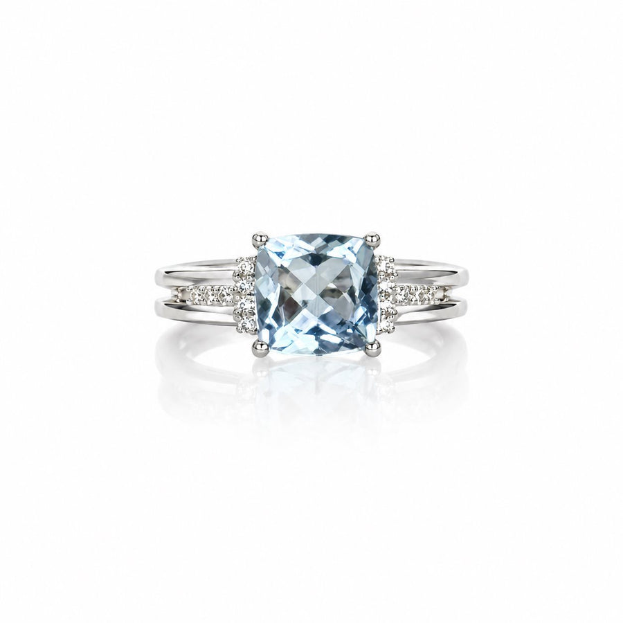 Natural Blue Topaz Cushion-Cut Split-Shank Adjustable Ring – 925 Sterling Silver
