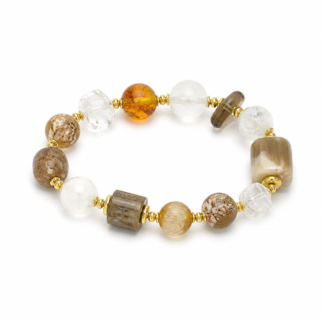 Natural Agate & Clear Quartz Mixed Gemstone Stretch Bracelet