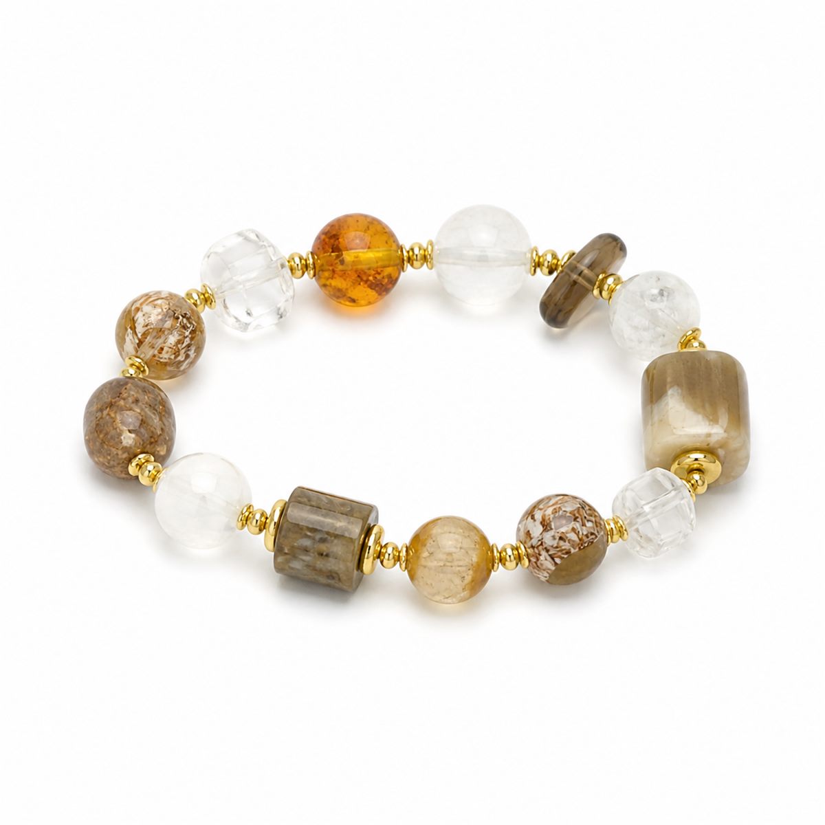Natural Agate & Clear Quartz Mixed Gemstone Stretch Bracelet