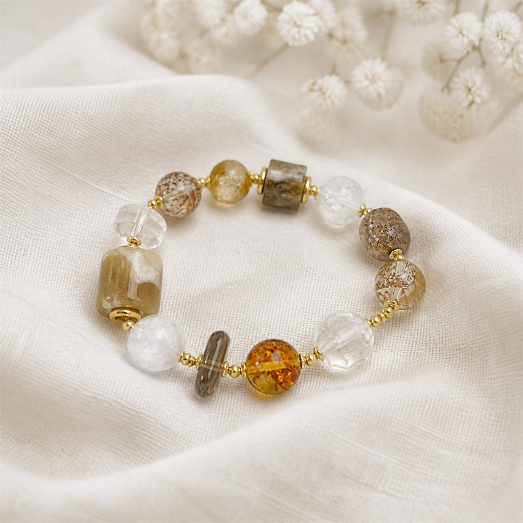 Natural Agate & Clear Quartz Mixed Gemstone Stretch Bracelet