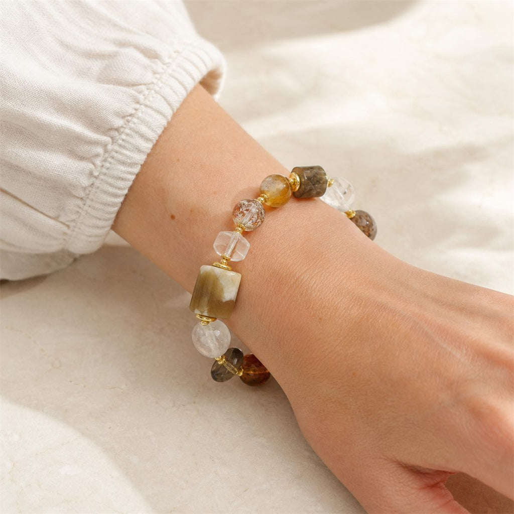 Natural Agate & Clear Quartz Mixed Gemstone Stretch Bracelet