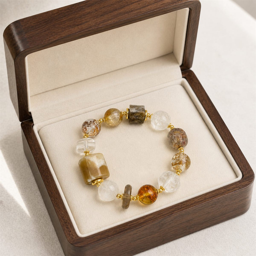 Natural Agate & Clear Quartz Mixed Gemstone Stretch Bracelet