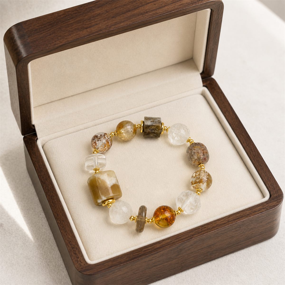 Natural Agate & Clear Quartz Mixed Gemstone Stretch Bracelet