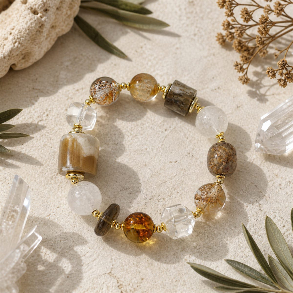 Natural Agate & Clear Quartz Mixed Gemstone Stretch Bracelet