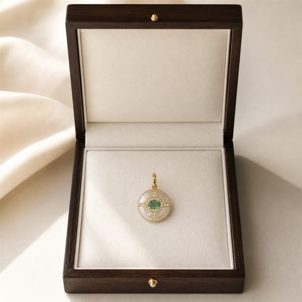 Natural Emerald & Cultured Pearl Pendant Necklace – Gold-Plated 925 Sterling Silver