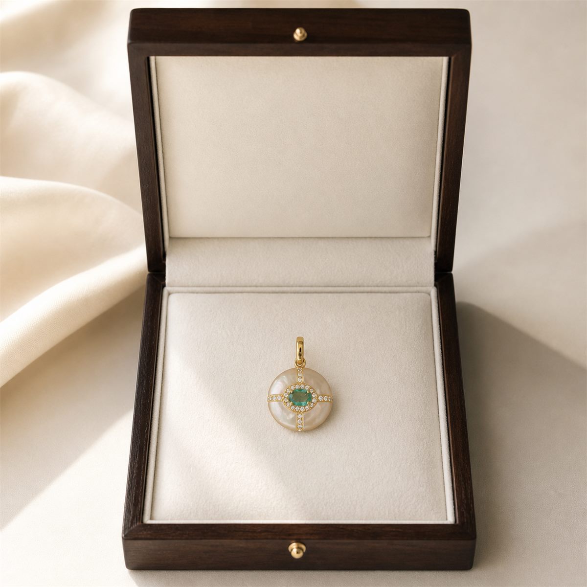 Natural Emerald & Cultured Pearl Pendant Necklace – Gold-Plated 925 Sterling Silver