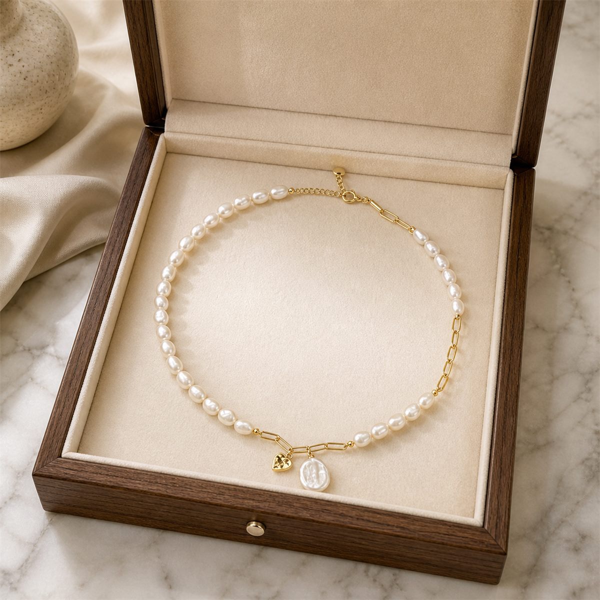 Natural Freshwater Baroque Pearl Strand Necklace with Drop Pearl