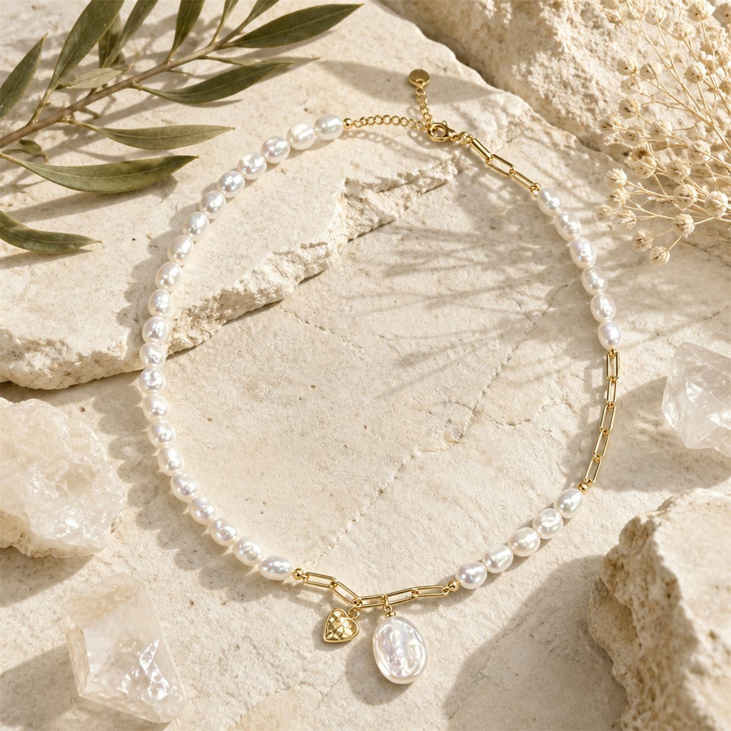 Natural Freshwater Baroque Pearl Strand Necklace with Drop Pearl