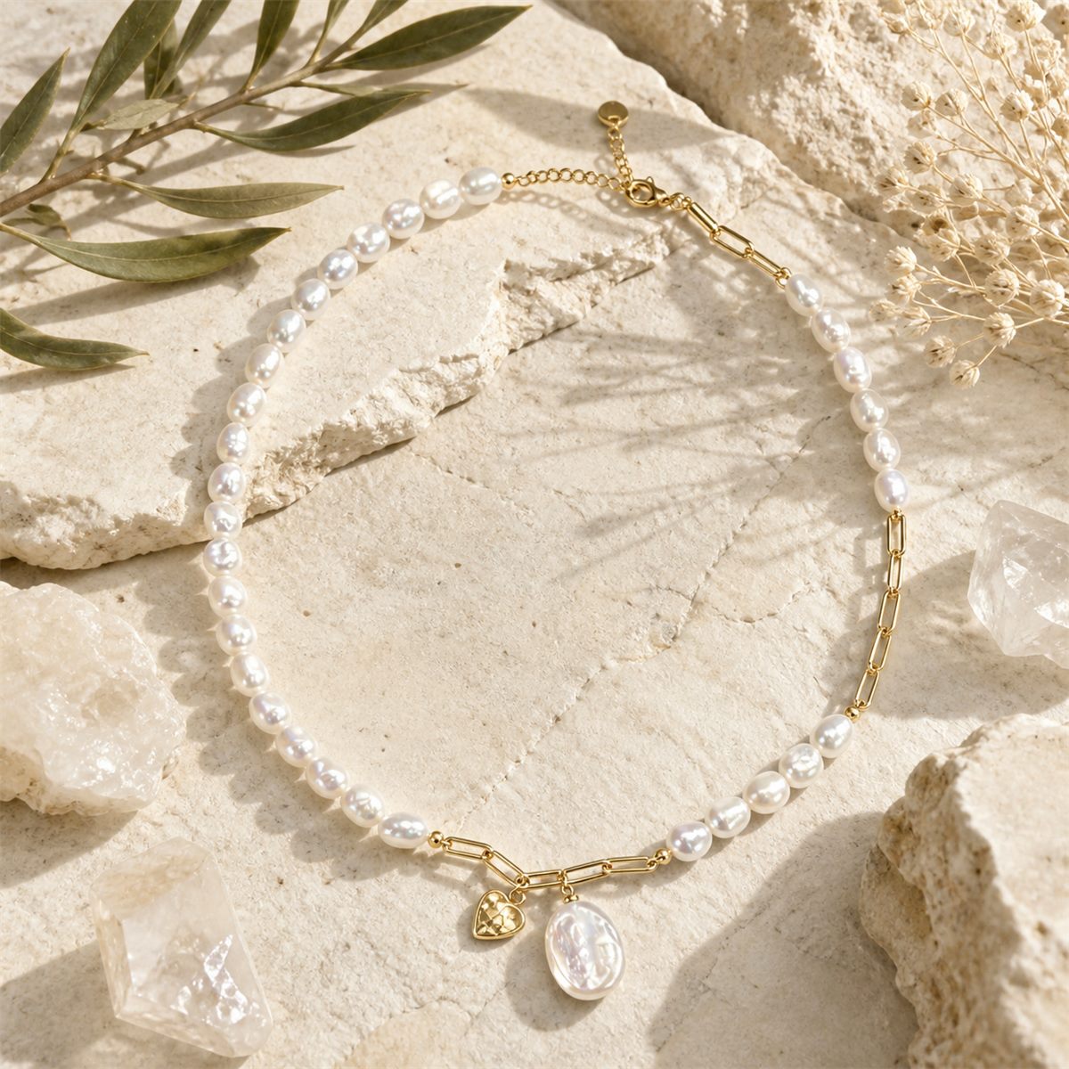 Natural Freshwater Baroque Pearl Strand Necklace with Drop Pearl