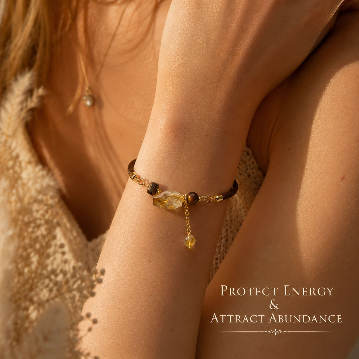 Genuine Raw Citrine Charm Cord Bracelet, Hand‑Tied Rough Natural Gemstone | Made To Order
