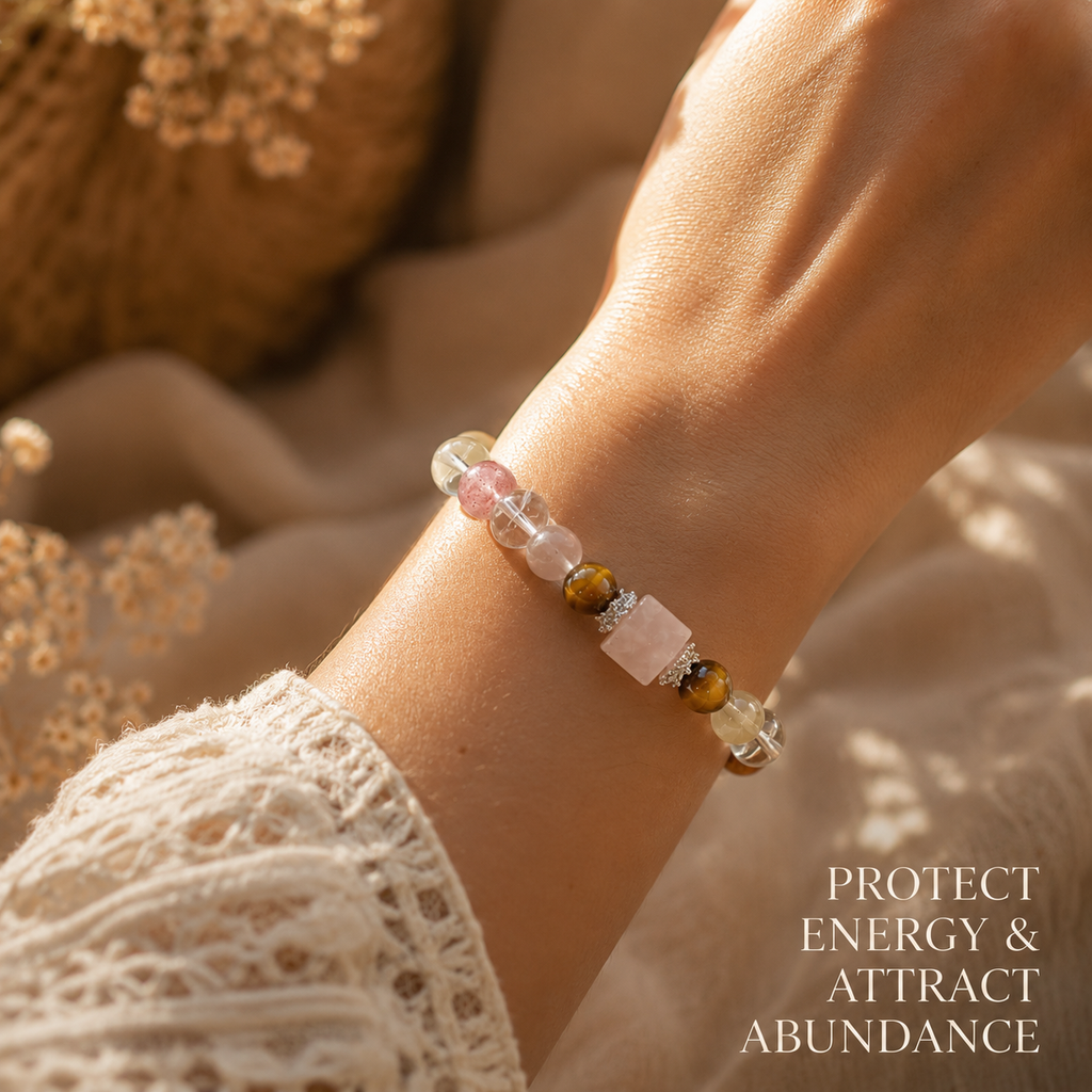 Natural Rose Quartz Cube Sugar Beaded Stretch Bracelet, Mixed Natural Gemstone | Made‑To‑Order Unisex Designer Bracelet