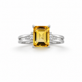 Natural Brazilian Citrine Emerald-Cut Side-Stone Adjustable Ring – 925 Sterling Silver