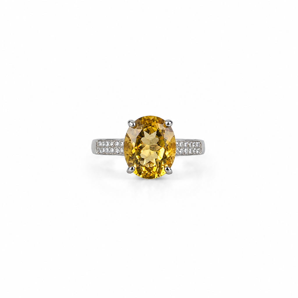 Natural Brazilian Citrine Oval Halo Adjustable Ring – 925 Sterling Silver