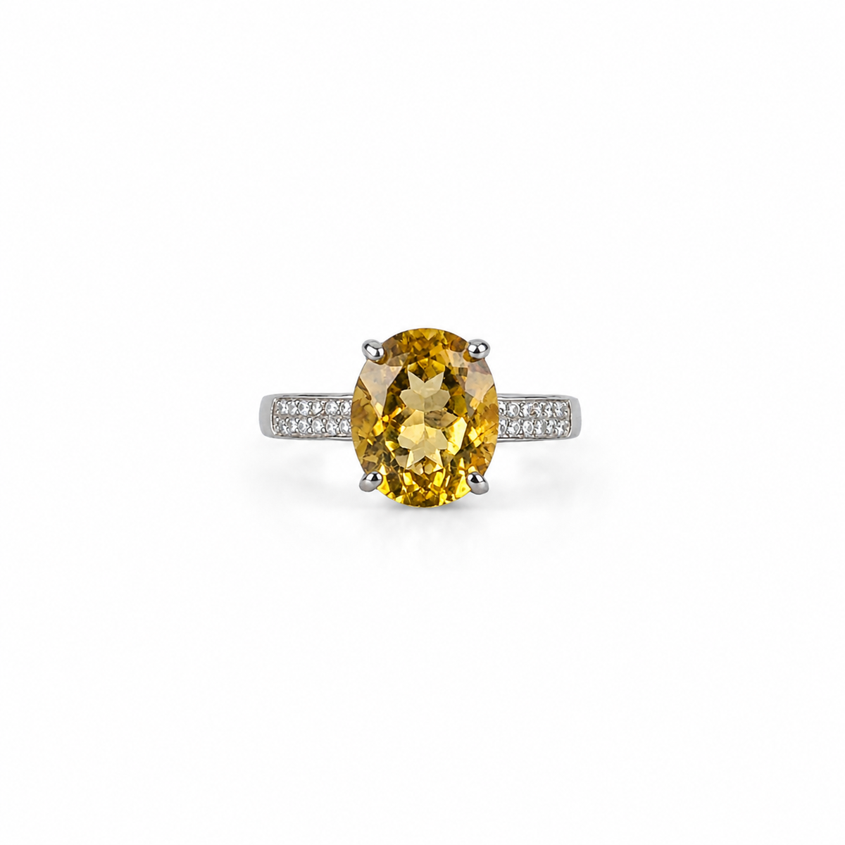 Natural Brazilian Citrine Oval Halo Adjustable Ring – 925 Sterling Silver