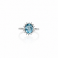 Natural Blue Topaz Oval Halo Adjustable Ring – 925 Sterling Silver