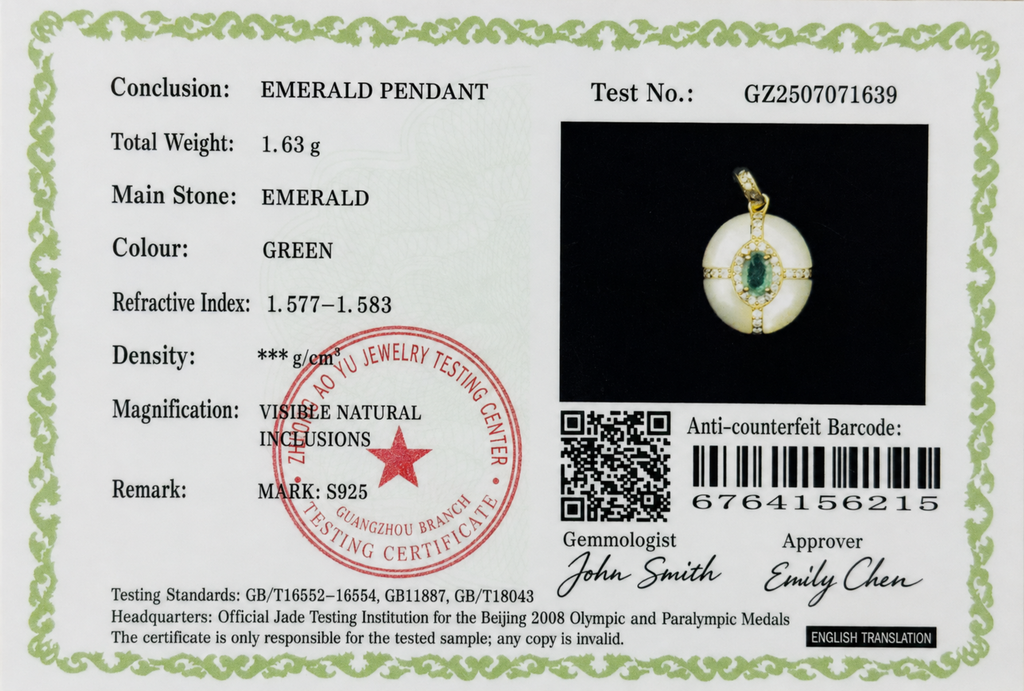 Natural Emerald & Cultured Pearl Pendant Necklace – Gold-Plated 925 Sterling Silver