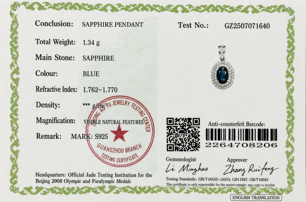 Natural Blue Sapphire Oval Halo Pendant Necklace – 925 Sterling Silver