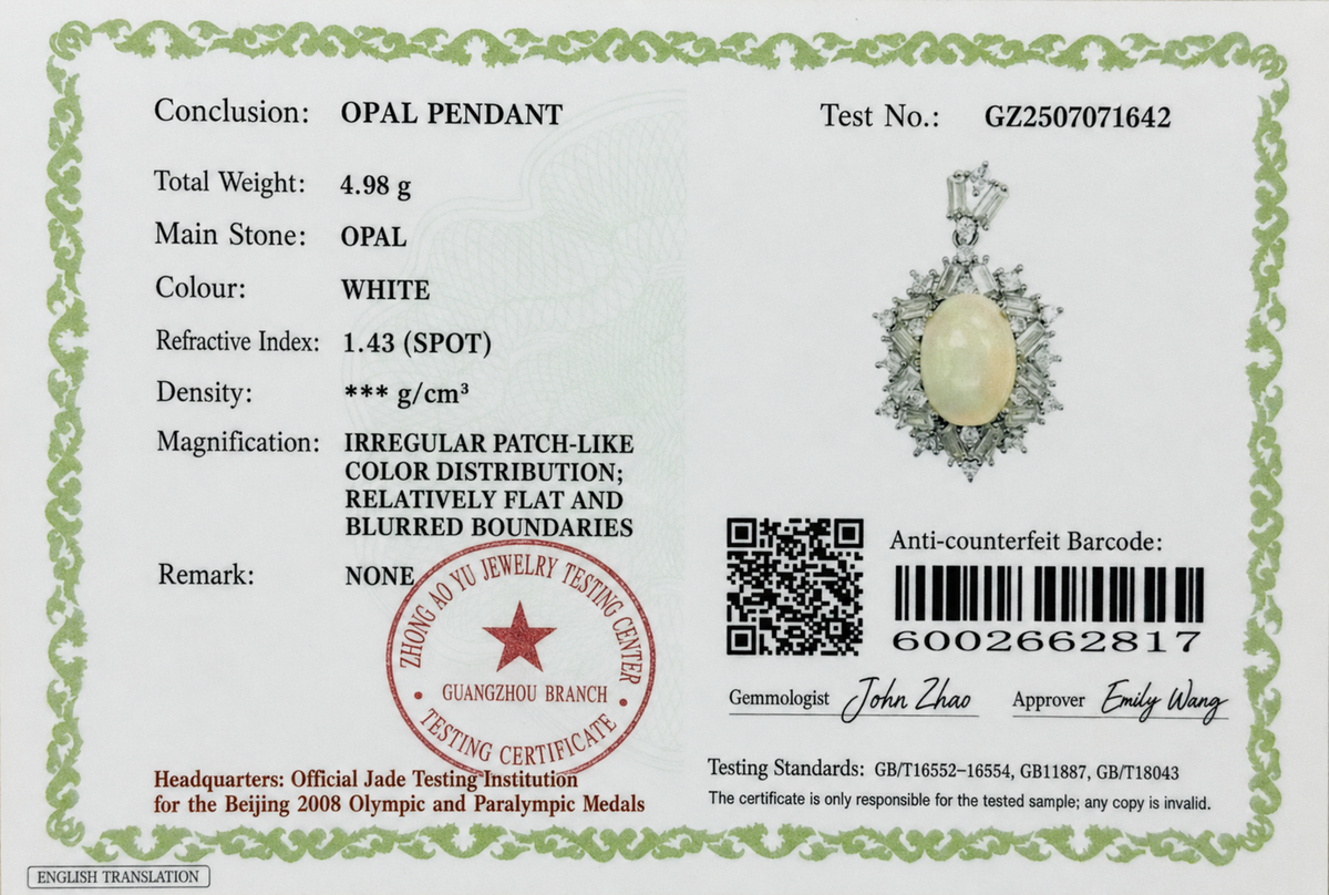 Natural Opal Geometric Halo Pendant Necklace – 925 Sterling Silver