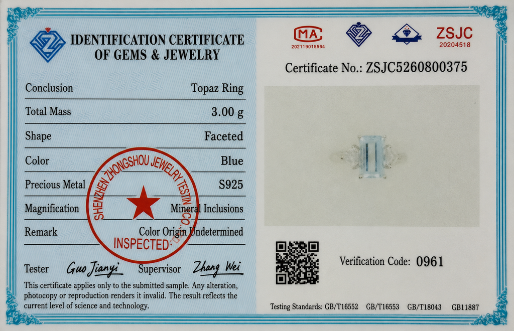Natural Blue Topaz Three-Stone Adjustable Ring – 925 Sterling Silver