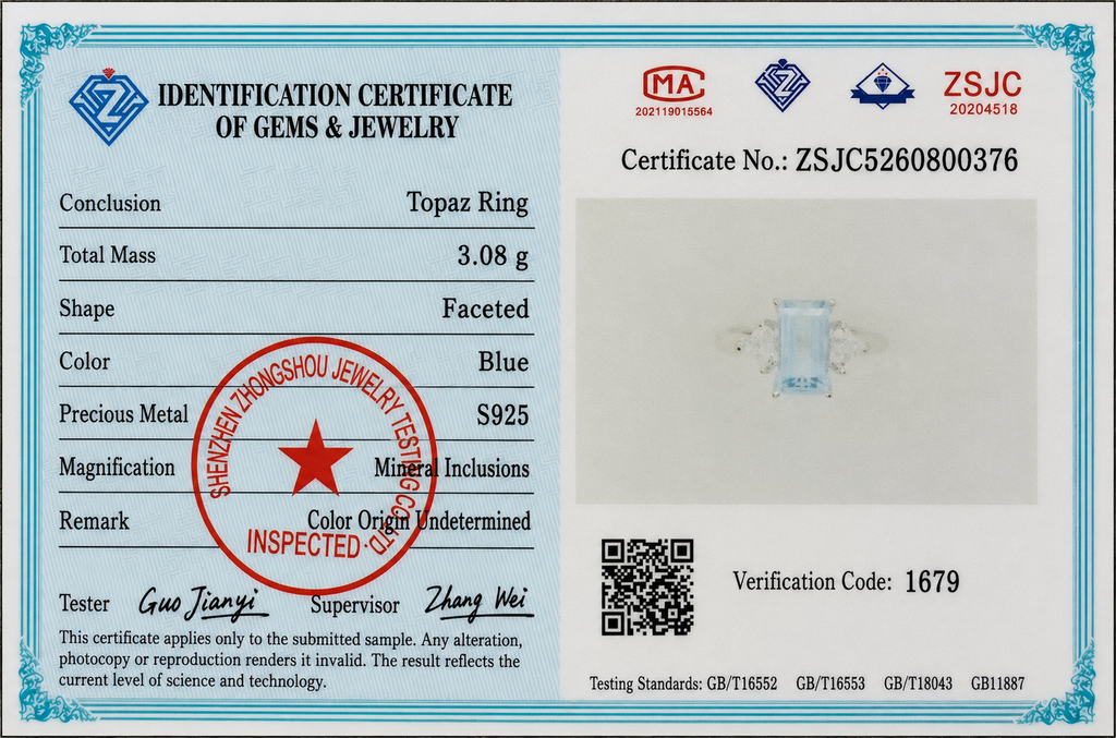 Natural Blue Topaz Three-Stone Adjustable Ring – 925 Sterling Silver