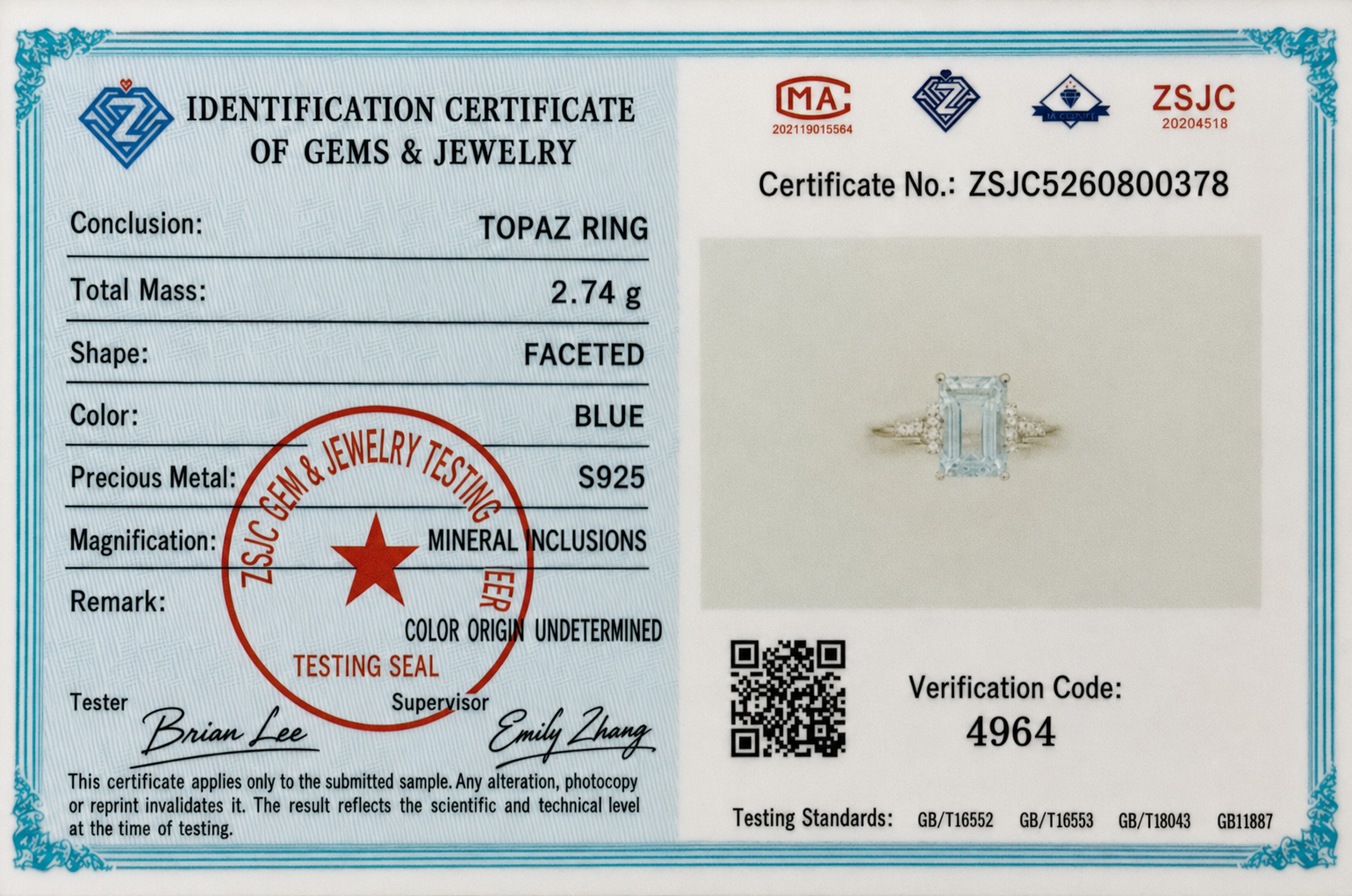 Natural Blue Topaz Emerald-Cut Split-Shank Adjustable Ring – 925 Sterling Silver