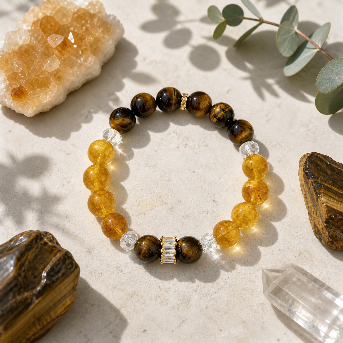 Tiger Eye & Citrine Beaded Stretch Bracelet | OraGem Studio