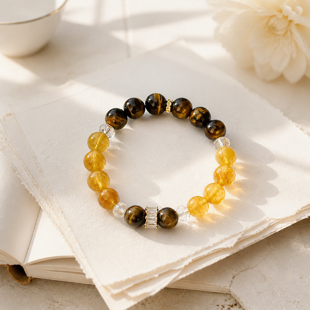 Tiger Eye & Citrine Beaded Stretch Bracelet | OraGem Studio