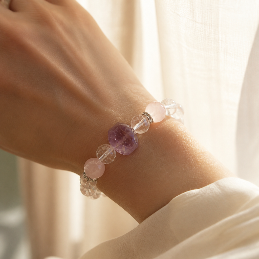 Misty Pink Amethyst Stretch Beaded Bracelet | Made‑To‑Order Unisex Designer Jewelry