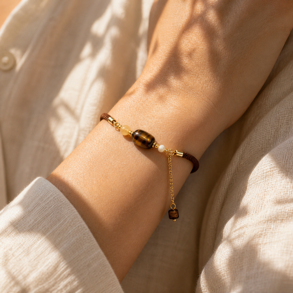 Genuine Natural Tiger's Eye Open Bracelet, Hand‑Crafted Elliptical Golden‑Brown Gemstone | Made To Order