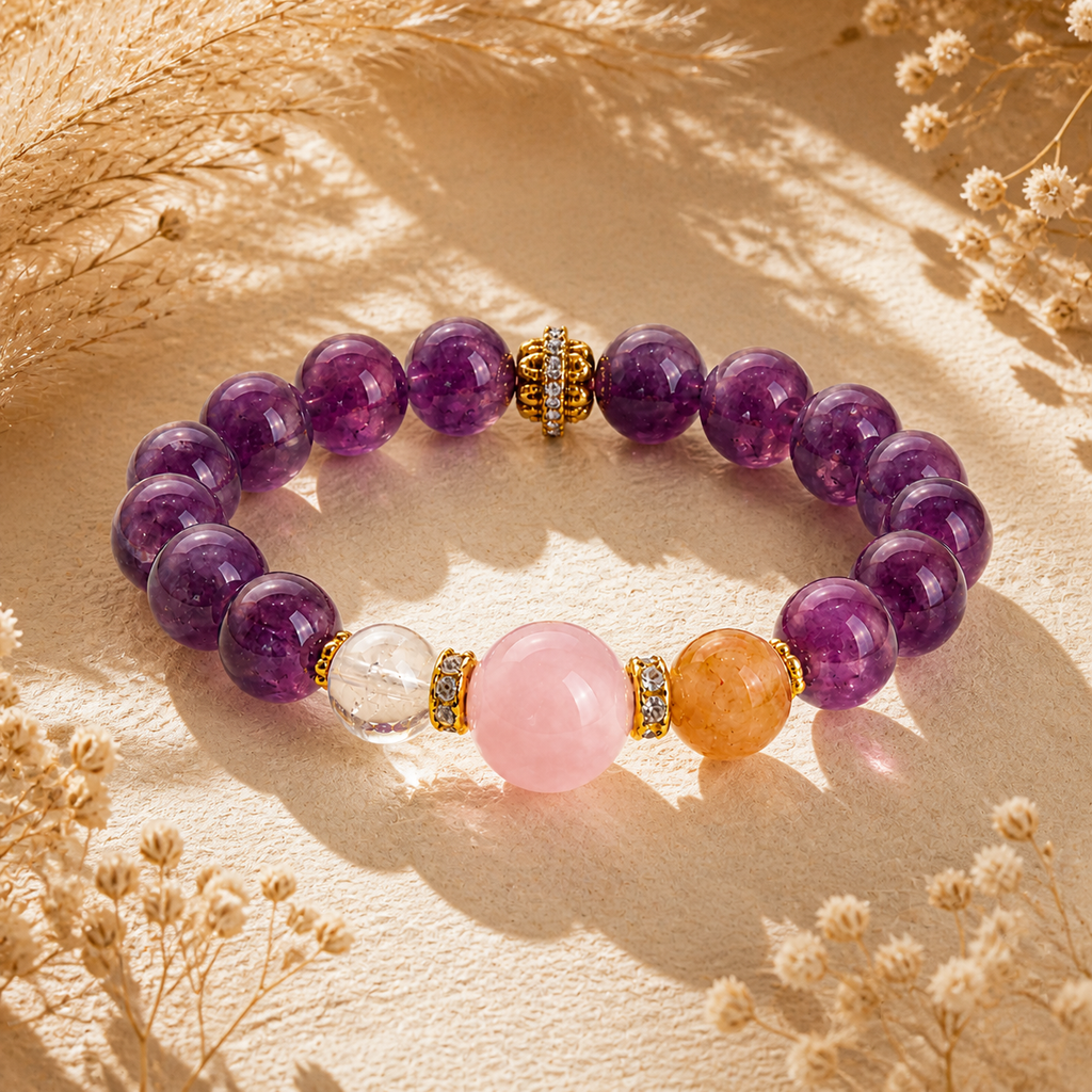 Genuine Natural Pink Amethyst Beaded Stretch Bracelet, Hand‑Crafted Mixed Natural Gemstone | Made To Order