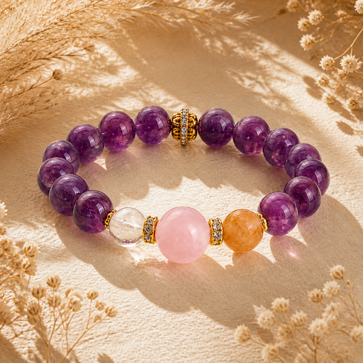 Genuine Natural Pink Amethyst Beaded Stretch Bracelet, Hand‑Crafted Mixed Natural Gemstone | Made To Order