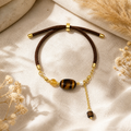Genuine Natural Tiger's Eye Open Bracelet, Hand‑Crafted Elliptical Golden‑Brown Gemstone | Made To Order