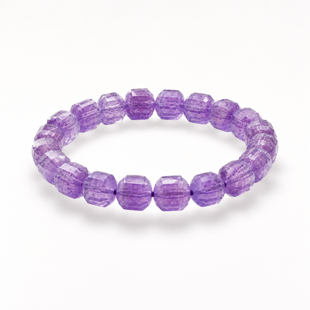 Natural Amethyst Square Cube Beaded Stretch Bracelet | Made to Order