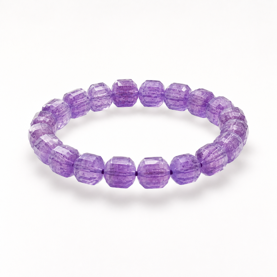 Natural Amethyst Square Cube Beaded Stretch Bracelet | Made to Order