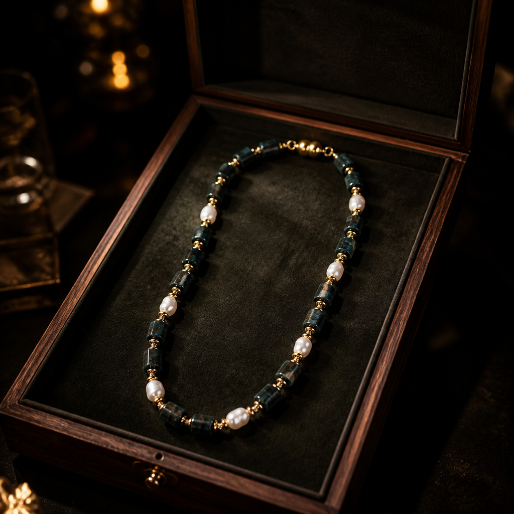Handmade Natural Turquoise Agate & Pearl Beaded Necklace, Unisex | Made‑to‑Order