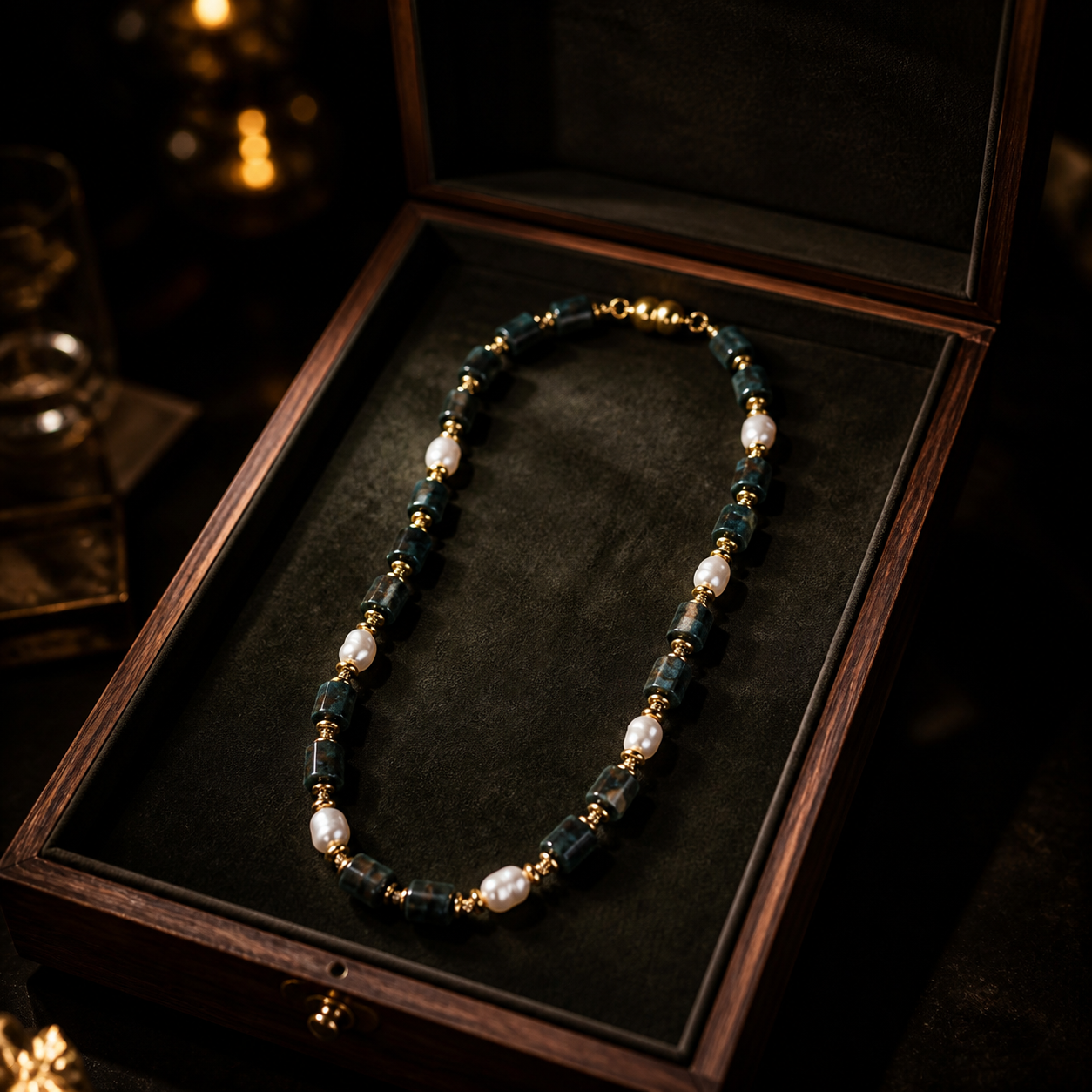 Handmade Natural Turquoise Agate & Pearl Beaded Necklace, Unisex | Made‑to‑Order